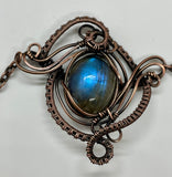 Flashy Blue Labradorite Necklace in Copper.