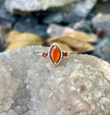 Sterling Silver Ring with 3 faceted Carnelian Stones. 