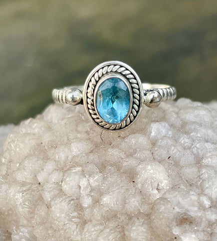 Sterling Silver Faceted Blue Topaz Ring