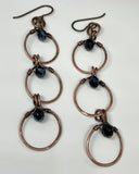 Hypoallergenic Copper Circle and Dark Blue Crystal Earrings.