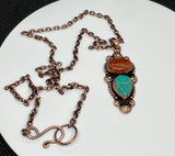 Cuprite and Chrysocolla Necklace set in Copper.