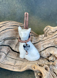 Carved Howlite Cat Pendant in Wire Wrapped Copper with Snowflake Obsidian heart collar. Perfect for the cat lovers!