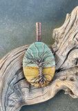 Scenic Landscape Picture Jasper Tree of Life Pendant in Copper. 