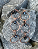 Hypoallergenic Copper Circle and Dark Blue Crystal Earrings with Niobium Ear Wires.