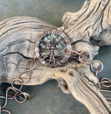 Adjustable Copper Tree of Life Bracelet with Glass Bead leaves.