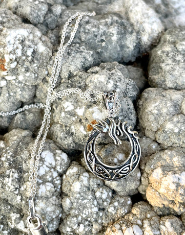 Dainty Sterling Silver Celtic Dragon Necklace