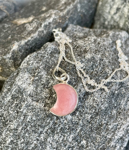 Sterling Silver Peruvian Pink Opal Moon Necklace