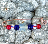 Handmade Red, White and Blue Copper Pin with beads and Opalite Star.