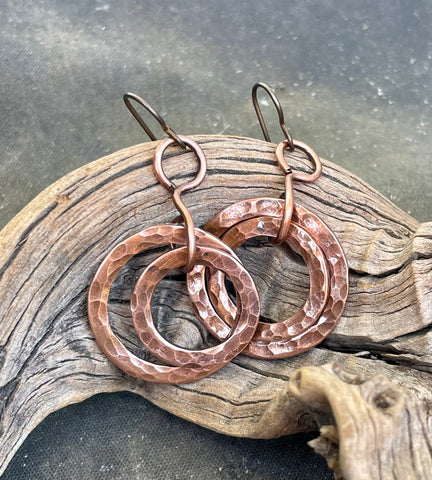 Hypoallergenic Layered Hammered Earrings with Niobium Ear Wires.