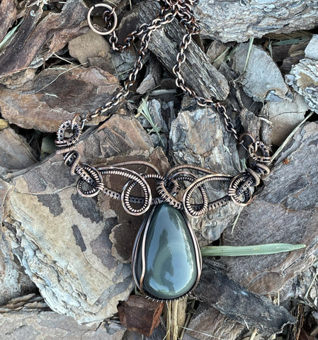 Obsidian and Copper Necklace