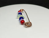 Handmade Red, White and Blue Copper Pin with beads and Opalite Star.