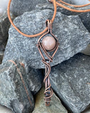 Peach Moonstone, Copper and Leather Necklace