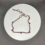 Adjustable Copper and Purple Czech Glass Bead Ankle Bracelet.