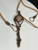 Peach Moonstone, Copper and Leather Necklace