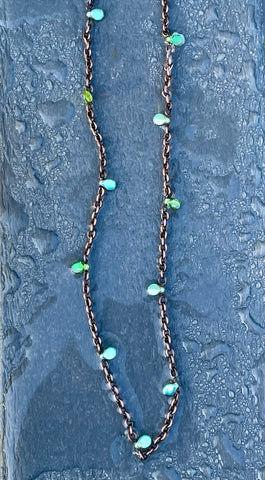 Copper and Blue/Green Czech Glass Teardrop Station Necklace.&nbsp;