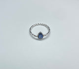 Sterling Silver Twisted Band Blue Kyanite Teardrop Ring