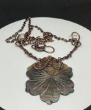 Carved Black Lip Shell Flower Necklace in wire wrapped copper