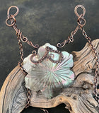 Carved Black Lip Shell Flower Necklace in wire wrapped copper