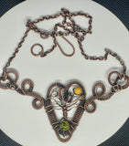 Tree of Life Heart Necklace in Copper with Mookaite Sun and Dragon's Vein Agate.