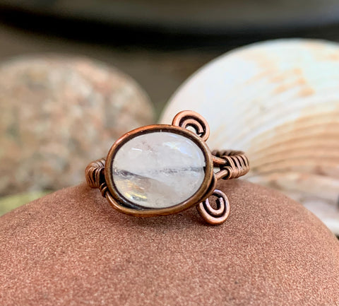 Flattering Moonstone and Copper Ring - adjustable