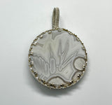 Beautiful One of a Kind White Plume Agate Pendant in Sterling Silver. 