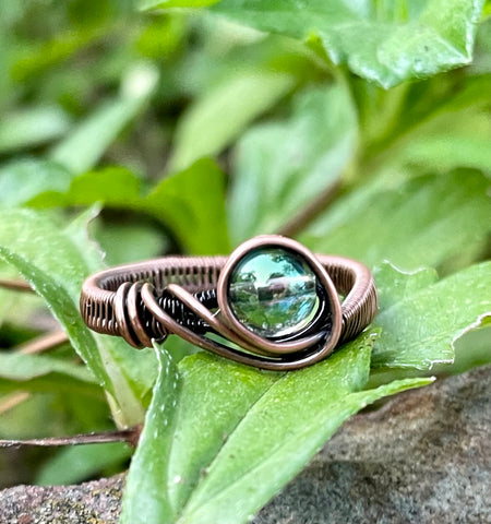 Shimmering Electroplated Quartz Ring in Copper. Size 8 1/2. 