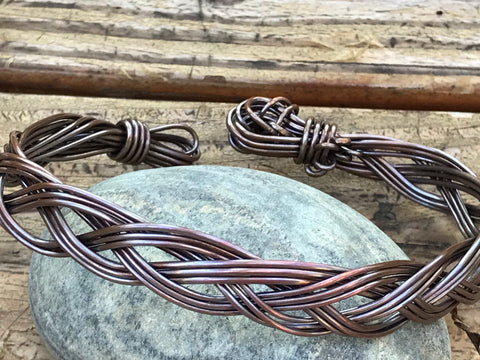 Rugged Solid Copper Braided Bracelet - adjustable 9"