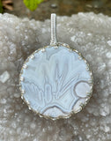 Beautiful One of a Kind White Plume Agate Pendant in Sterling Silver. 