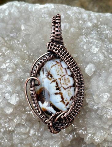 Intriguing Crackled Agate (dyed) Pendant in wire wrapped Copper.