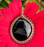 Black Onyx Druzy Cabochon Pendant wrapped in Copper with Hematite Beads