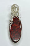 Colorful Red Poppy Jasper Pendant in wire wrapped Argentium (.935) Silver.  