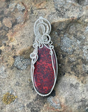 Colorful Red Poppy Jasper Pendant in wire wrapped Argentium (.935) Silver.  