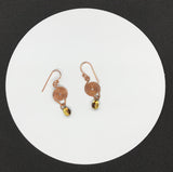 Coiled Copper and Glass Bead Drop Earrings
