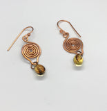 Coiled Copper and Glass Bead Drop Earrings