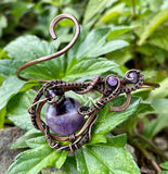 Adjustable Bracelet with hammered Copper, a Dog Tooth Amethyst Focal and wire wrapped Copper with Amethyst Bead Accents.