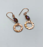 Hand-stamped copper washer and Czech glass bead earrings