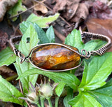 Golden Amber and Wire Wrapped Copper Bracelet. 