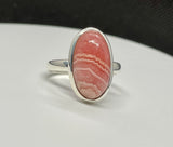 Beautiful Natural Pink Rhodochrosite Ring in Sterling Silver. Size 8. 