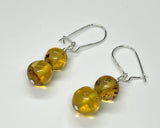 Dainty Lightweight Sterling Silver Earrings with Amber and Sterling Silver Kidney Ear Hooks.