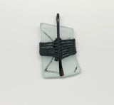 Pendant made from tumbled Glass wrapped in Black Hemp and Aluminum