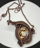 Unique Crackled (dyed) Agate Necklace with layers of handwoven copper weaves and coils. 