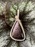 Shimmering Hypersthene Pendant wrapped in handwoven (.925) Sterling and (.999) Fine Silver. 