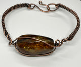 Golden Amber and Wire Wrapped Copper Bracelet. 