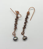 wirled Copper and Freshwater Pearl Earrings