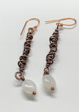 Twirled Copper and Rainbow Moonstone Earrings