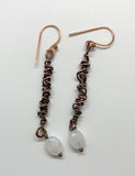 Twirled Copper and Rainbow Moonstone Earrings