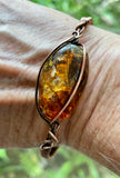 Golden Amber and Wire Wrapped Copper Bracelet. 