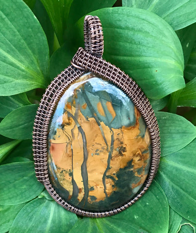 Beautiful Morrisonite Jasper Pendant wrapped in Copper