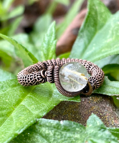 Rutilated Quartz and Copper Ring - size 9