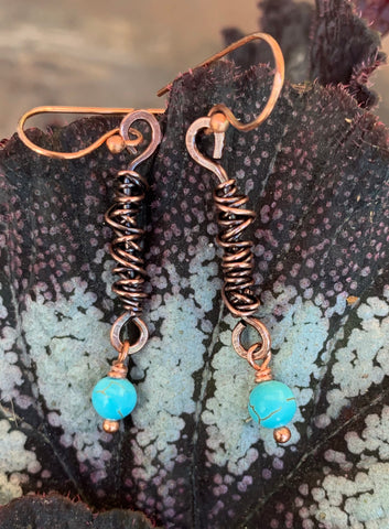 Twirled Copper and Turquoise Earrings